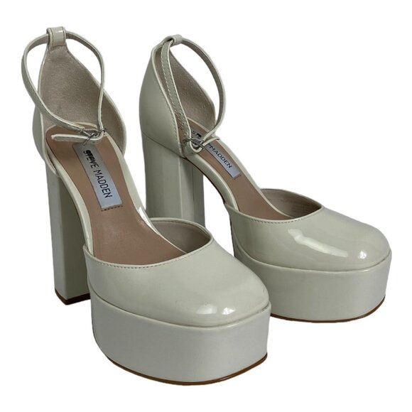 NWT Steve Madden Agata Platform Heels Bone Beige Patent Faux Leather Size 5.5 - Picture 3 of 16